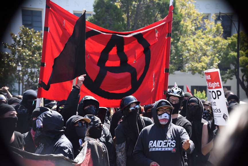 Antifa crowd with banner
